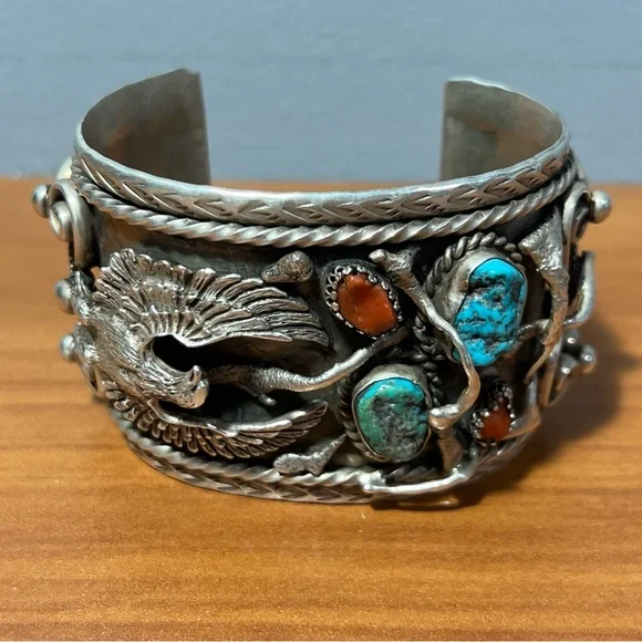 VTG Native American Navajo Ornate Sterling Silver Cuff Bracelet Signed 148.8g
